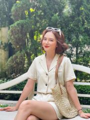Áo croptop linen hàn cao cấp 1 túi Cói Design
