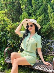 Áo croptop linen hàn cao cấp 1 túi Cói Design