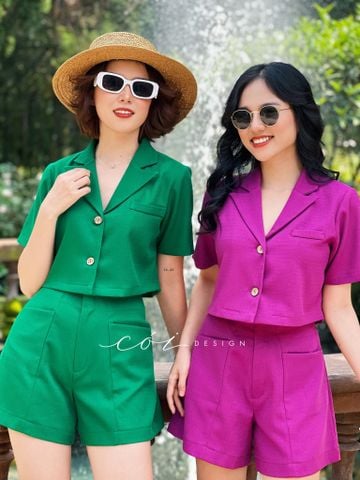 Áo croptop linen hàn cao cấp 1 túi Cói Design