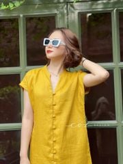 Đầm cổ trụ nút bọc Linen tưng premium Cói Design