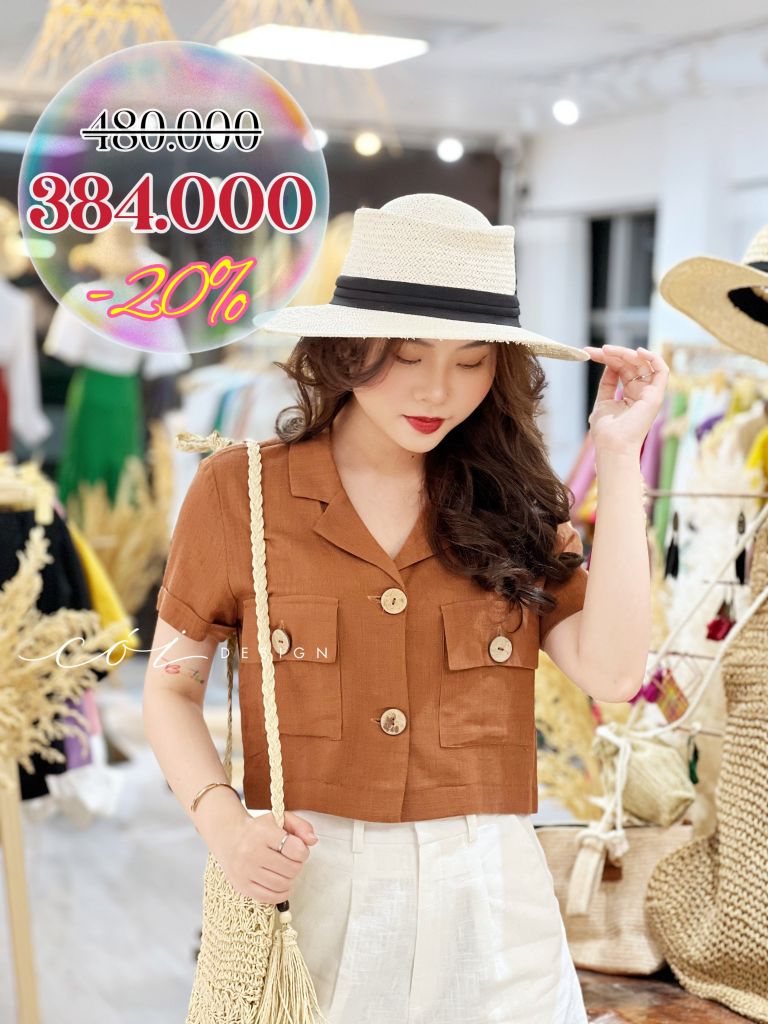 Áo croptop linen 2 túi hộp Cói Design