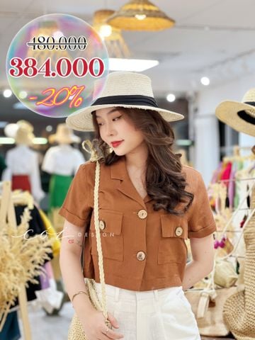 Áo croptop linen 2 túi hộp Cói Design