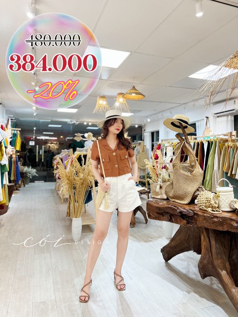 Áo croptop linen 2 túi hộp Cói Design