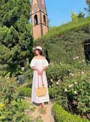 Đầm linen bẹt vai dáng suông Cói Design