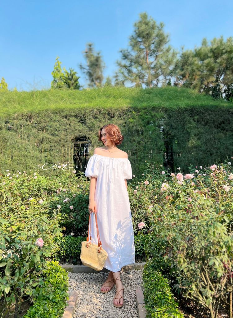 Đầm linen bẹt vai dáng suông Cói Design