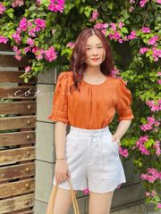 Áo linen xếp ly cổ Cói Design