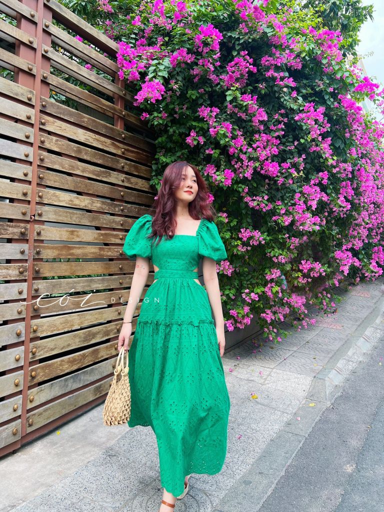 Đầm Boi cotton thêu khoét eo Cói Design