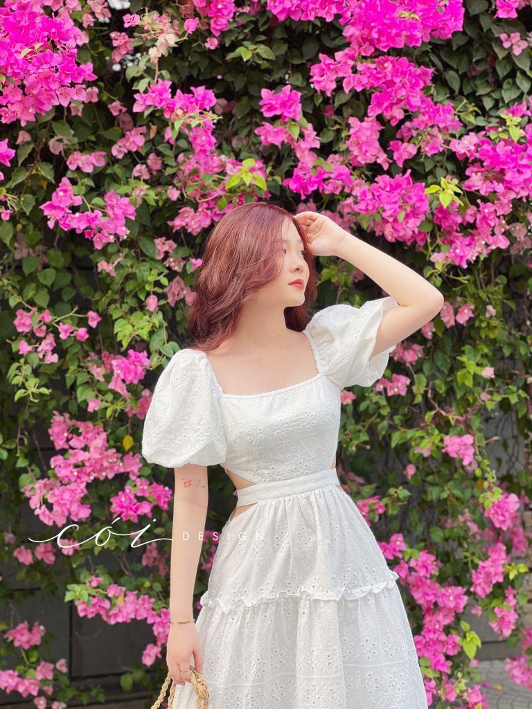 Đầm Boi cotton thêu khoét eo Cói Design