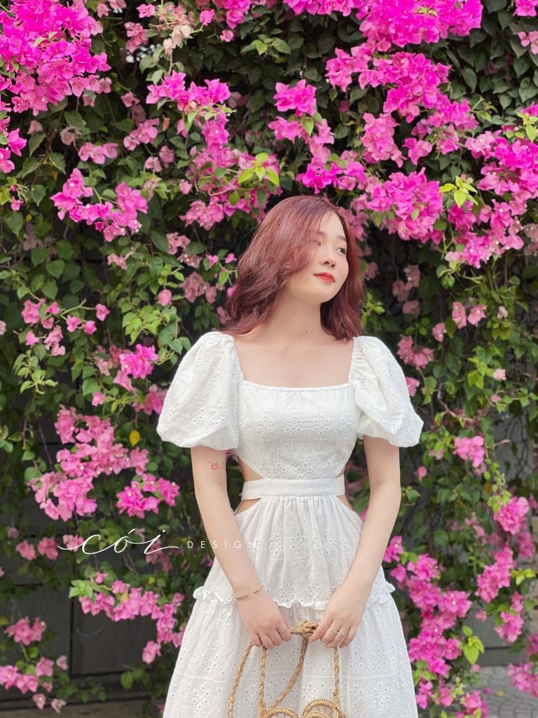 Đầm Boi cotton thêu khoét eo Cói Design