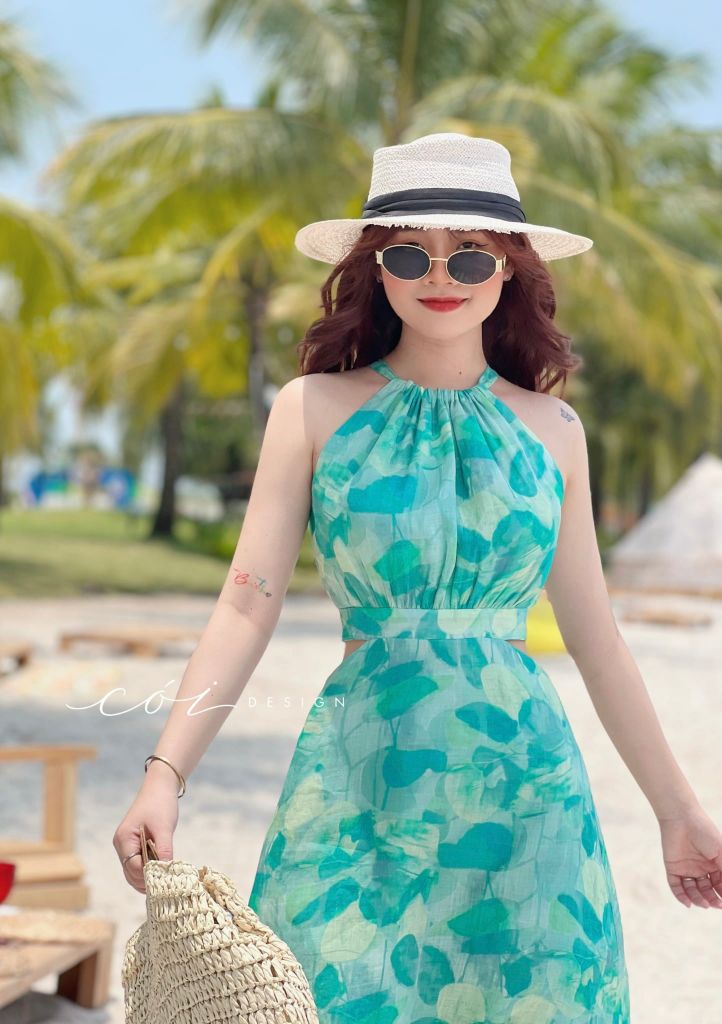 Đầm yếm khoét eo linen tơ Premium Cói Design