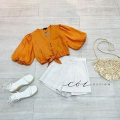 Áo croptop tay bí phối dây linen Cói Design