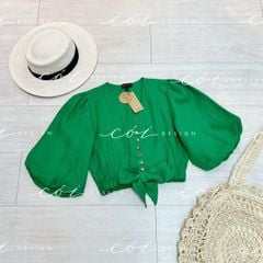 Áo croptop tay bí phối dây linen Cói Design