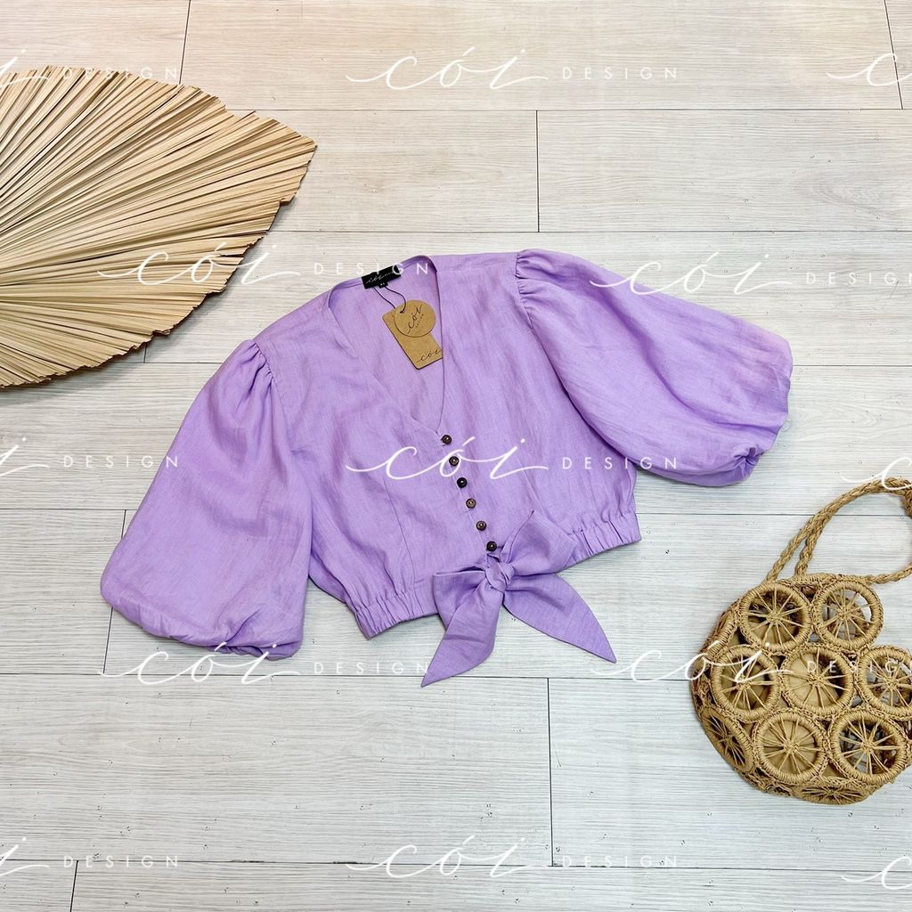 Áo croptop tay bí phối dây linen Cói Design