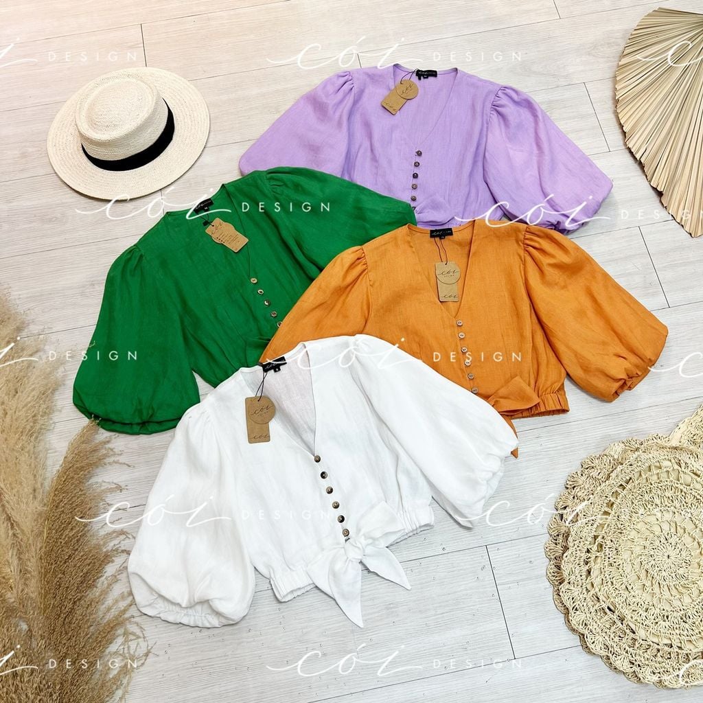 Áo croptop tay bí phối dây linen Cói Design