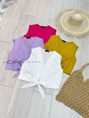 Áo sát nách nút bọc phối dây Linen tưng premium Cói Design
