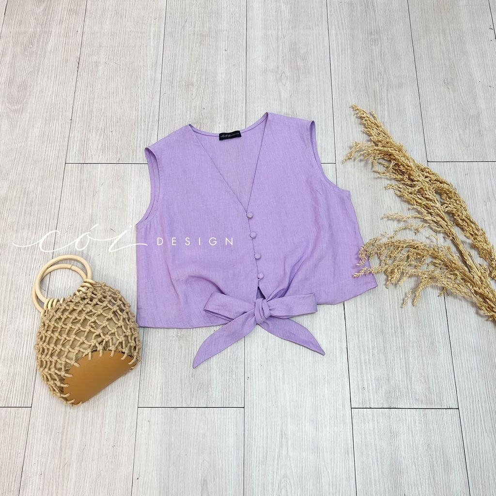 Áo sát nách nút bọc phối dây Linen tưng premium Cói Design