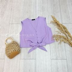 Áo sát nách nút bọc phối dây Linen tưng premium Cói Design