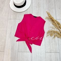 Áo sát nách nút bọc phối dây Linen tưng premium Cói Design