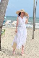 Áo sát nách nút bọc phối dây Linen tưng premium Cói Design