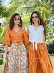 Áo sát nách nút bọc phối dây Linen tưng premium Cói Design