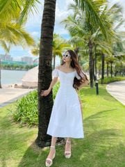 Đầm nút bọc bẹt vai Linen tưng premium Cói Design