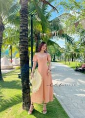 Đầm nút bọc bẹt vai Linen tưng premium Cói Design