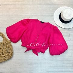 Áo croptop tay bí phối dây linen Cói Design