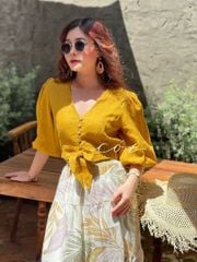 Áo croptop tay bí phối dây linen Cói Design