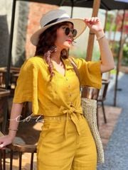 Áo phối dây tay ngắn Linen tưng premium Cói Design