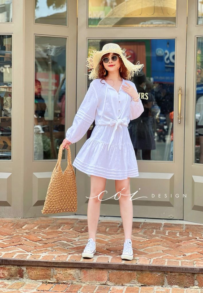 Chân váy linen xòe ngắn Cói Design
