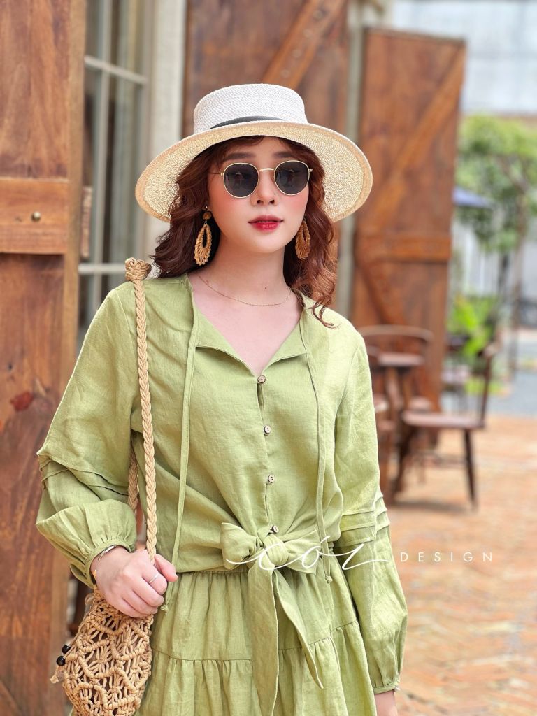 Áo cột nơ tay dài Cói Design