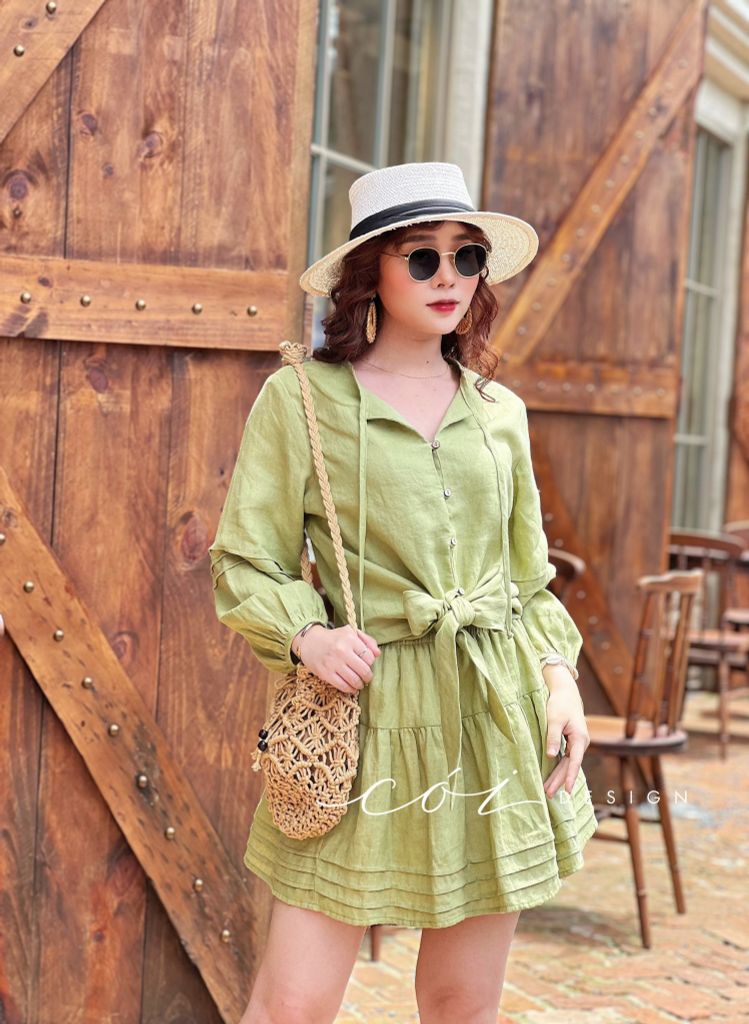 Chân váy linen xòe ngắn Cói Design