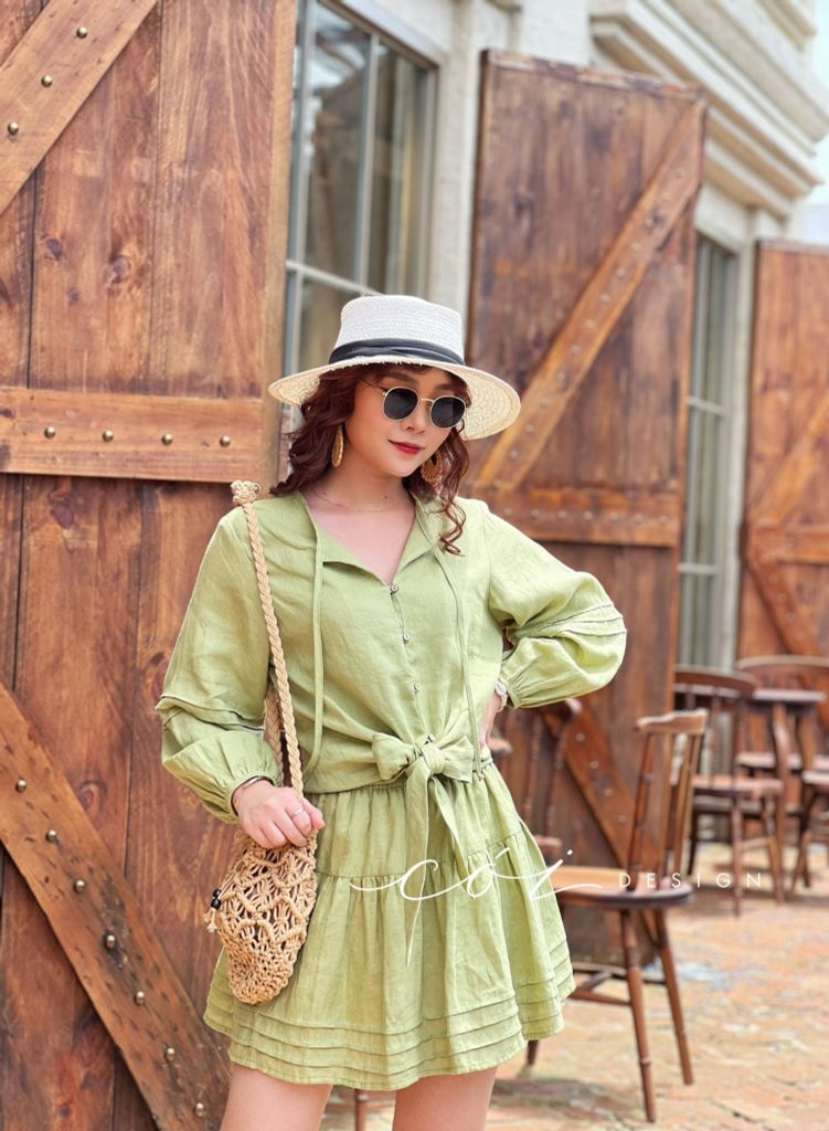 Áo cột nơ tay dài Cói Design