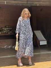 Đầm nút bọc cổ V Linen Cói Design