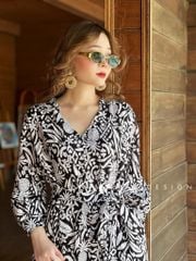 Đầm nút bọc cổ V Linen Cói Design