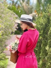 Đầm nút bọc cổ V Linen Cói Design