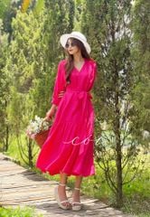 Đầm nút bọc cổ V Linen Cói Design