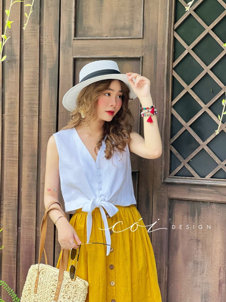 Chân váy hàng nút Linen tưng premium Cói Design