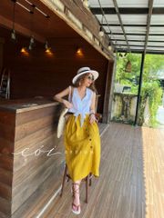 Chân váy hàng nút Linen tưng premium Cói Design