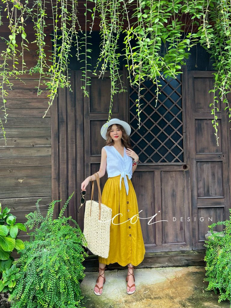 Chân váy hàng nút Linen tưng premium Cói Design