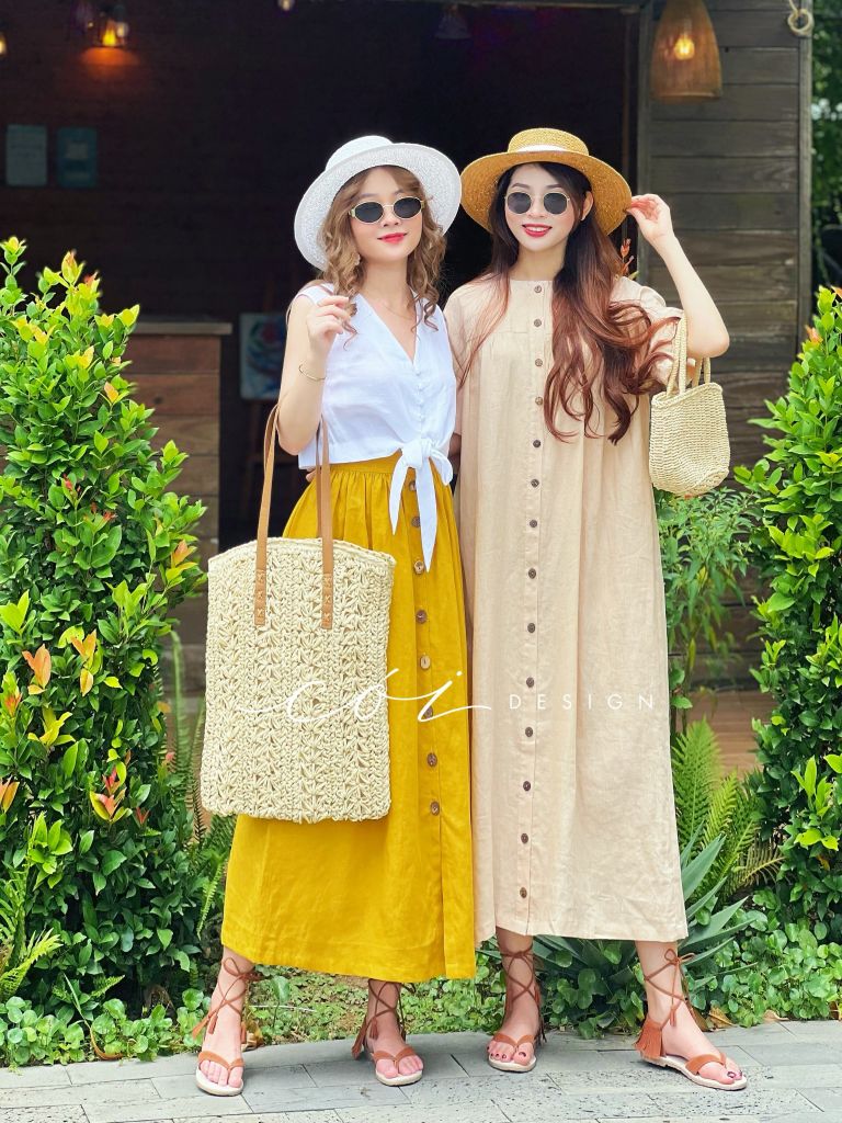 Chân váy hàng nút Linen tưng premium Cói Design