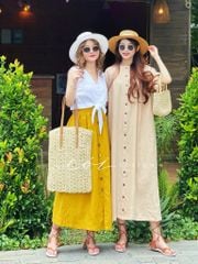 Chân váy hàng nút Linen tưng premium Cói Design
