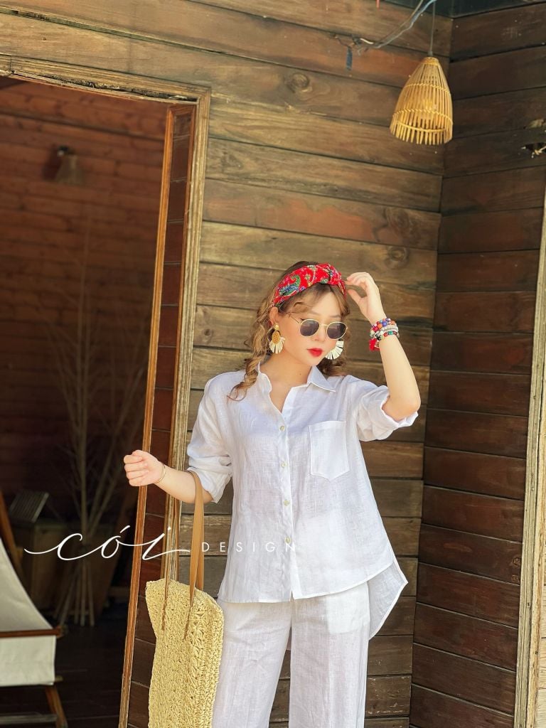Áo sơ mi lệch vạt linen Cói Design