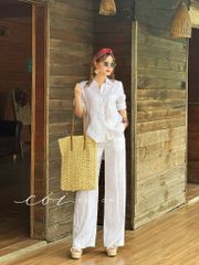 Áo sơ mi lệch vạt linen Cói Design