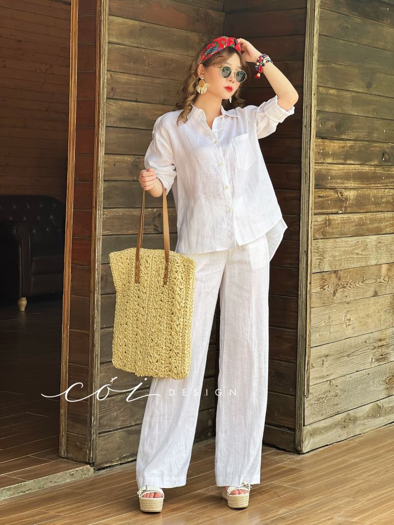 Áo sơ mi lệch vạt linen Cói Design