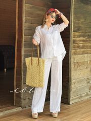 Áo sơ mi lệch vạt linen Cói Design