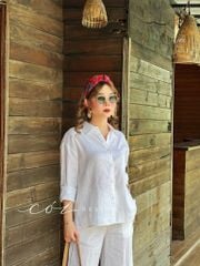 Áo sơ mi lệch vạt linen Cói Design