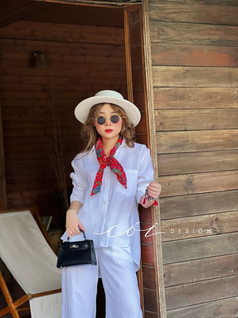 Áo sơ mi lệch vạt linen Cói Design