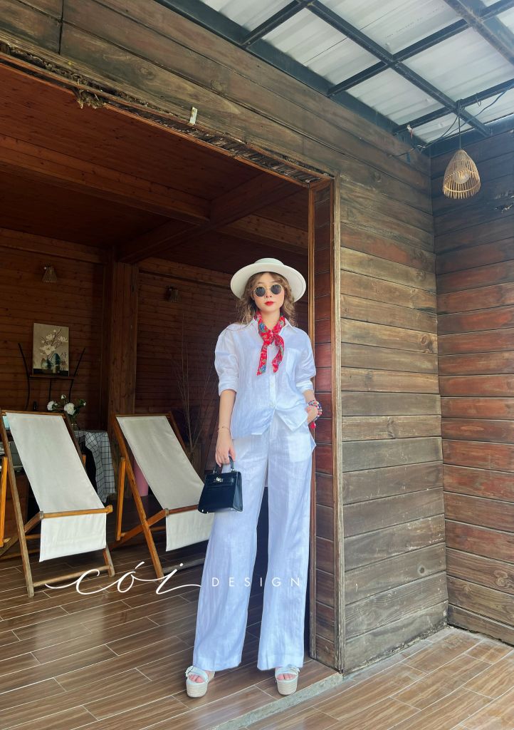 Áo sơ mi lệch vạt linen Cói Design