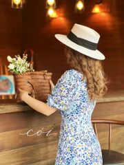 Đầm cổ tim nút bọc họa tiết Linen hàn Cói Design